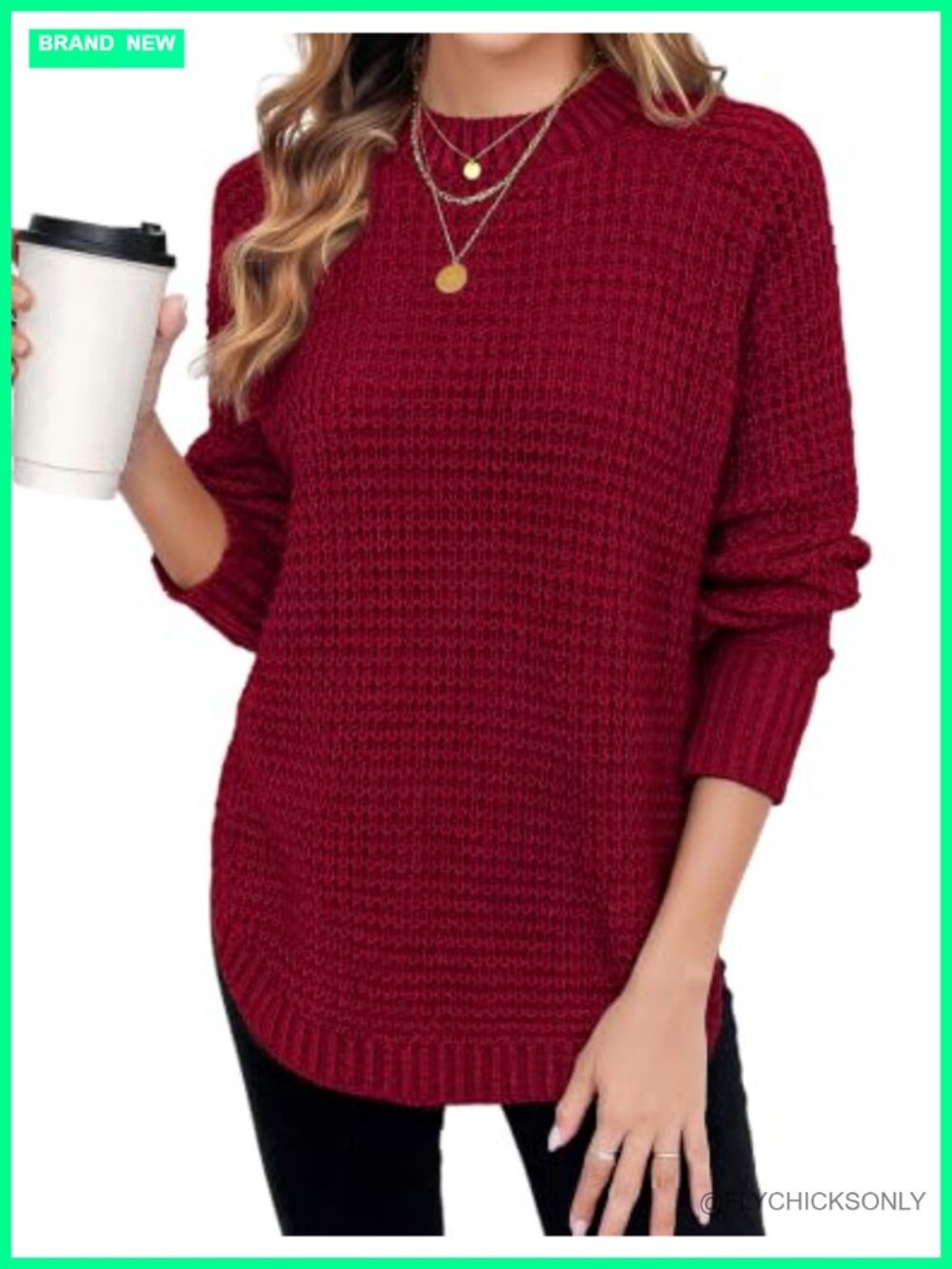 Chunky Waffle Knit Sweater Womens Long Pullover Fall Winter Dressy